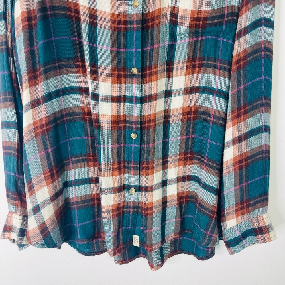NWT AEO green cream rust plaid flannel button front boyfriend top XXL - Picture 3 of 8